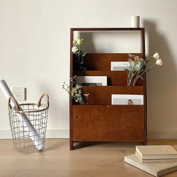 Contemporary Retro Rectangular Plank Bookshelves 3-Shelf For Home Office - Image 3