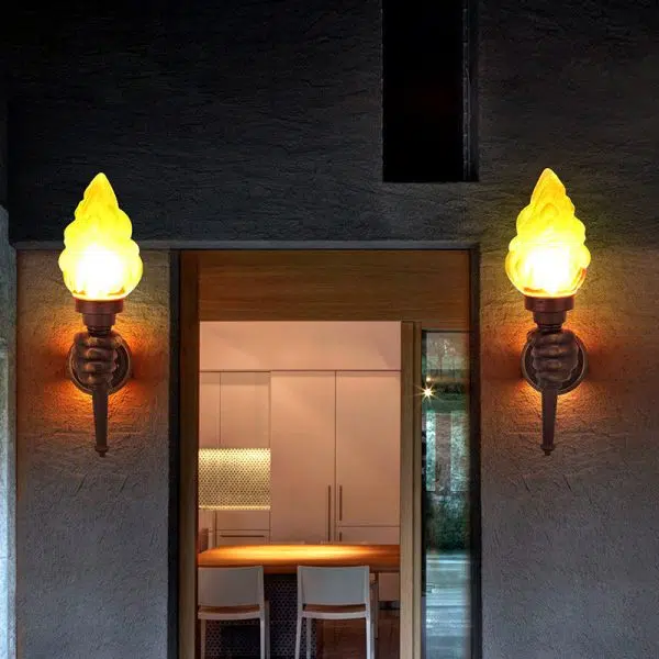 Contemporary Creative Hand Held Torch Aluminum Glass 1-Light Outdoor Wall Sconce Lamp For Garden - Image 2