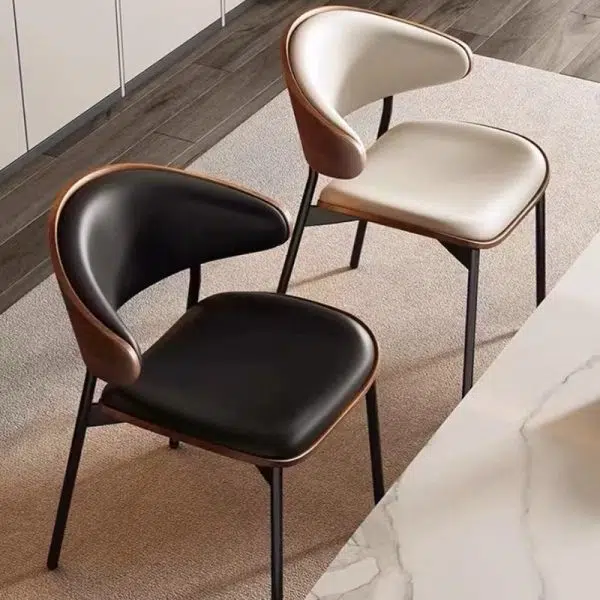 Contemporary Retro PU Wood Metal Sponge Square Curved Dining Chair Backrest For Dining Room - Image 4