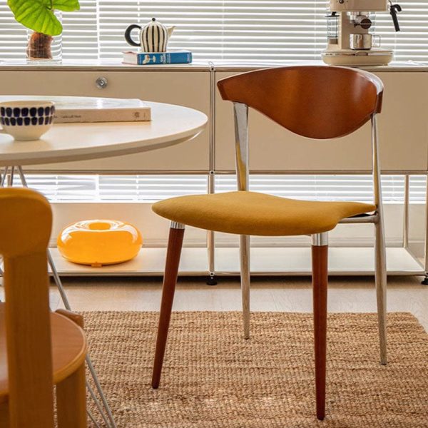 Contemporary Retro Beech Wood Iron Velvet Sponge Square Curved Dining Chair Backrest For Dining Room - Image 2
