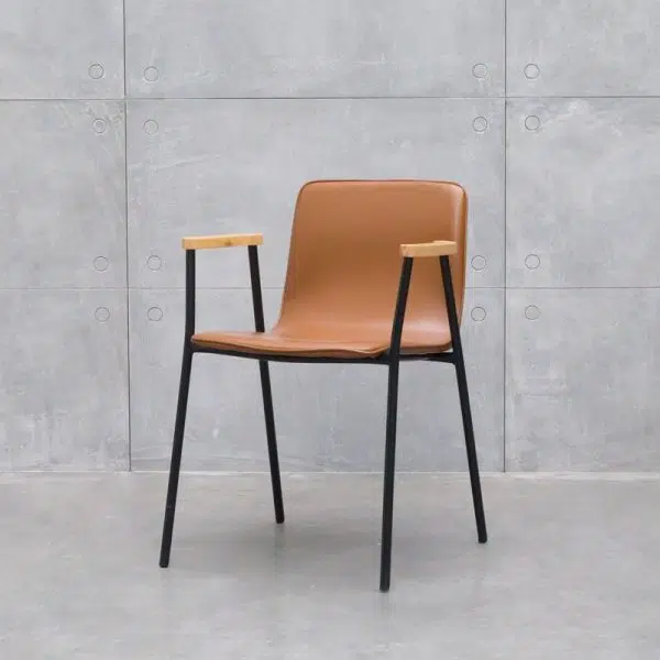 Contemporary Luxury Square Faux Leather Upholstered Dining Chair Backrest Armrest For Dining Room - Image 20