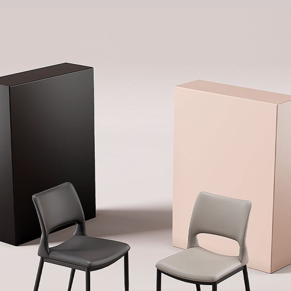 Contemporary Nordic Square Curved Upholstered Hollowed Out Leather Carbon Steel Dining Chair Backrest For Dining Room - Image 15