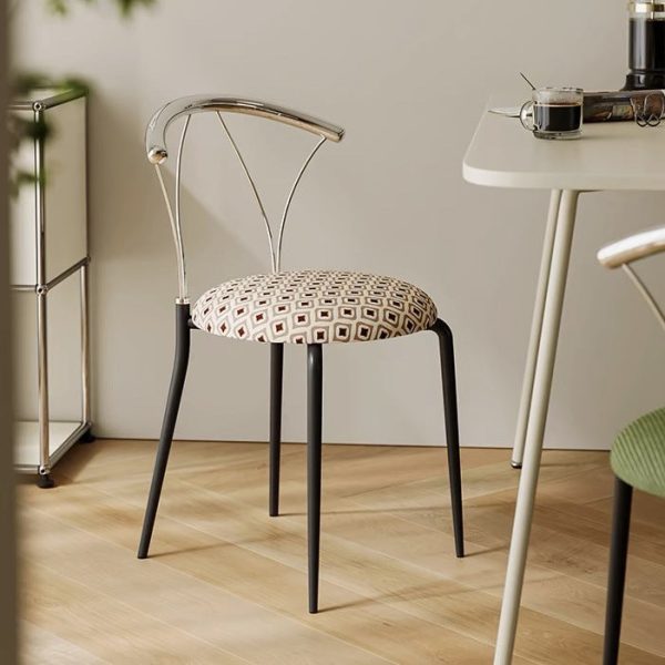 Contemporary Nordic Round Curved Backrest Iron Fabric Dining Chair For Dining Room - Image 9