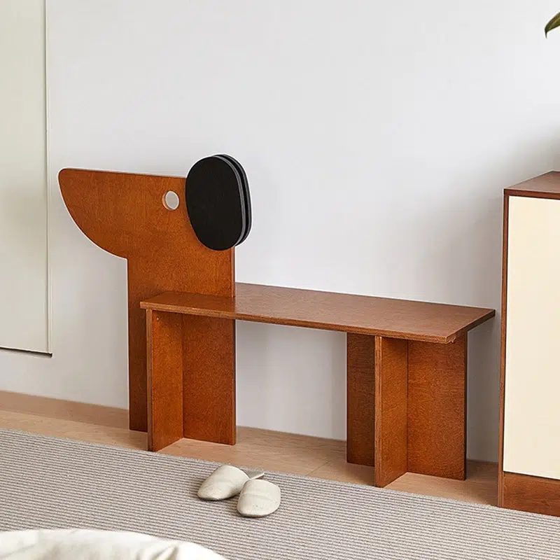 01-ad8ccce3-3cc7-40a2-a210-e8fb8e49bbb7.jpg Contemporary Creative Dog Rectangular Wood Chair Backless Armless For Bedroom - Image 1