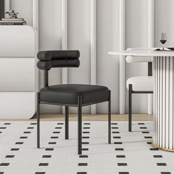 Contemporary Nordic Square Curved Backrest Leather Carbon Steel Dining Chair For Dining Room - Image 10