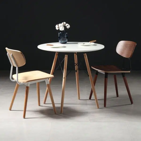 Contemporary Scandinavian Square Wood Iron Chair Backrest Armless For Living Room - Image 9