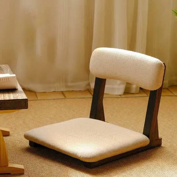 Traditional Japanese Square Paulownia Wood Cotton Linen Chair Tatami Backrest For Entertainment Room - Image 3