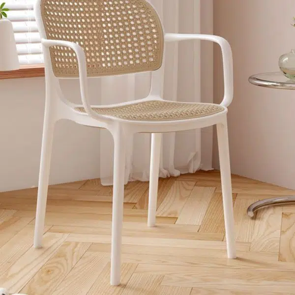 Contemporary Nordic Square Rattan Plastic Dining Chair Backrest Armrest For Dining Room - Image 7
