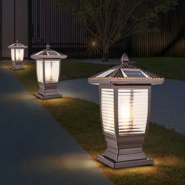 Outdoor Chinese Solar Coffee Gold Square Column 1-Light Waterproof Landscape Light - Image 10