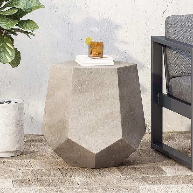 01-ccc26716-cc47-4512-9324-692e08e6048a.jpg Contemporary Industrial Hexagonal Magnesium Oxide End Table For Living Room - Image 1