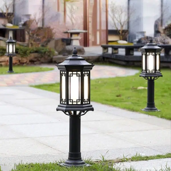 Traditional Chinese Waterproof Solar Aluminum Glass Cylinder LED Landscape Lighting Outdoor Light For Garden - Image 2