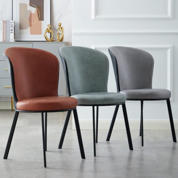 Contemporary Scandinavian Round Cushion Leather Carbon Steel Dining Chair Backrest For Dining Room - Image 17