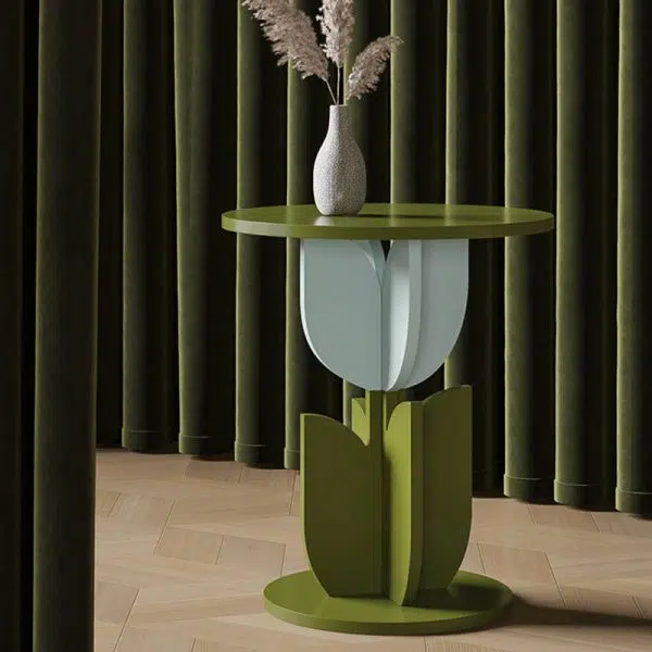 Contemporary Creative Petal Round Tabletop Pine Glass Side Table For Living Room - Image 3