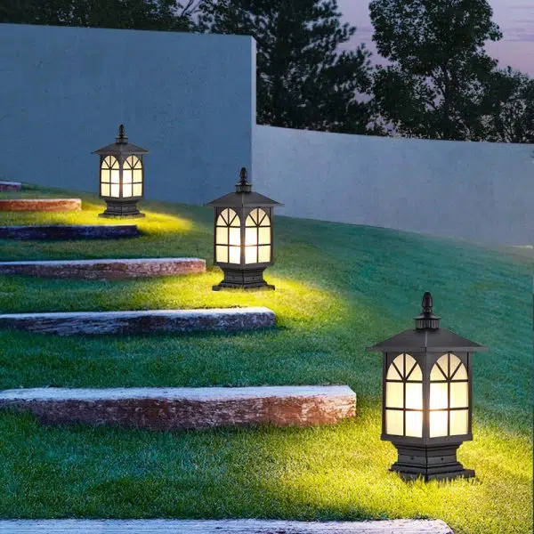 Outdoor Chinese Frosted Glass Aluminum Square Cage Post Head 1-Light Waterproof Patio Landscape Light - Image 5