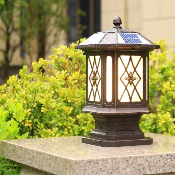 Solar European Hexagon Cage Column LED Outdoor Patio Post Head Landscape Light - Image 3