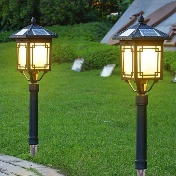 Traditional Chinese Solar Waterproof Aluminum Iron Glass Column LED Landscape Lighting Outdoor Light For Garden - Image 2