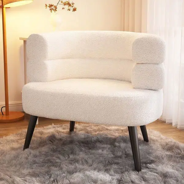 Contemporary Nordic Curved Lambswool Carbon Steel Legs Accent Chair Backrest For Living Room - Image 10