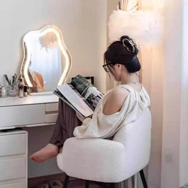 Contemporary Scandinavian Cloud Design Lambswool Vanity Stool Backrest Armrest For Bedroom - Image 11