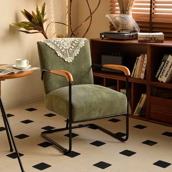 Contemporary Nordic Rectangular Iron Fabric Chair Backrest Armrest For Living Room - Image 2