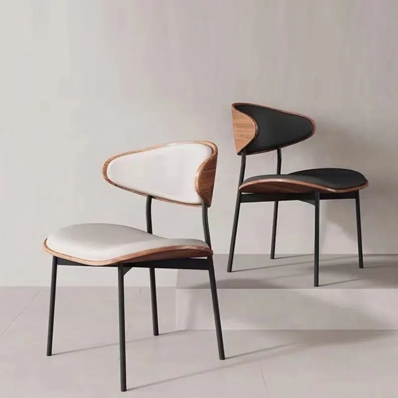 01-e288ff82-9fcc-4c14-bc3a-04d64c223b1e.jpg Contemporary Retro PU Wood Metal Sponge Square Curved Dining Chair Backrest For Dining Room - Image 1