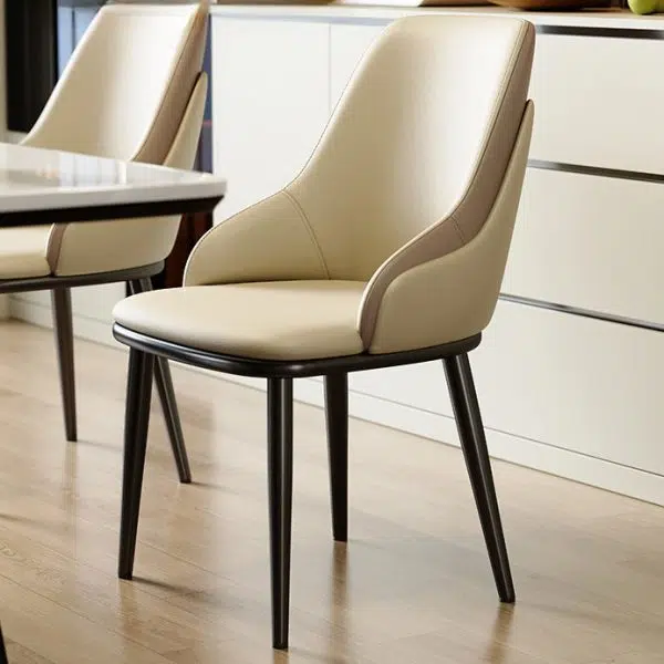 Modern Minimalist Curved Leather Iron Chair Backrest Armless For Living Room - Image 8