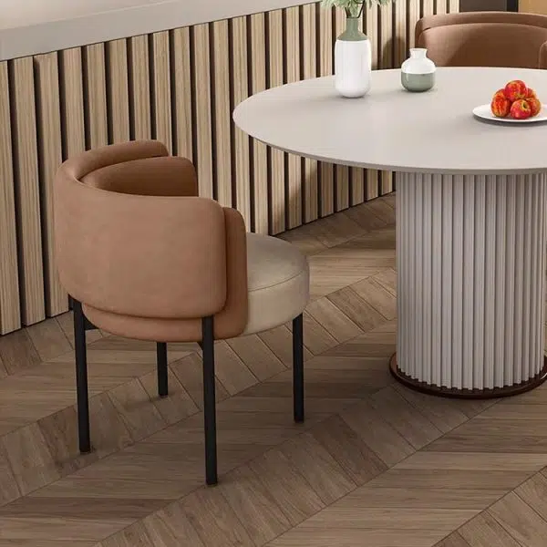 Contemporary Luxury Fabric Upholstered Metal Legs Dining Chair Backrest For Dining Room - Image 3