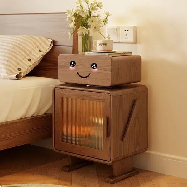 Contemporary Creative Square Rubberwood Glass Metal Nightstand 2-Cabinet For Bedroom - Image 21