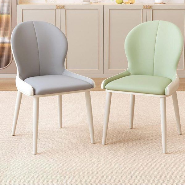 Contemporary Nordic Curved Microfiber Leather Upholstered Dining Chair Backrest For Dining Room - Image 4