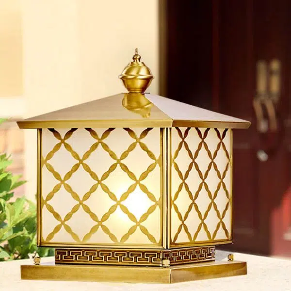 European Retro Luxury Copper Glass 1/2-Light Outdoor Patio Post Head Light - Image 13