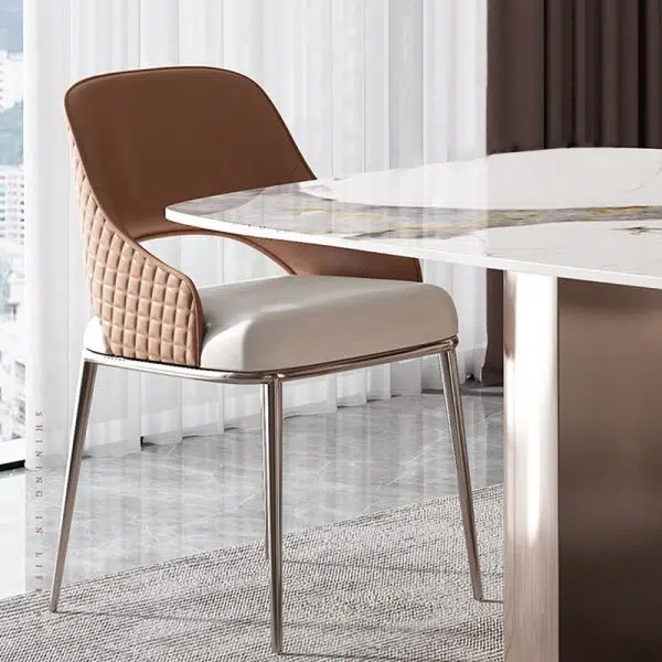 Contemporary Luxury Microfiber Leather Upholstered Carbon Steel Dining Chair Backrest For Dining Room - Image 11