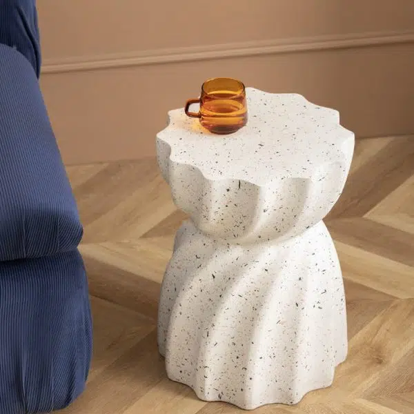 Contemporary Nordic Cylindrical Lace Hourglass Magnesium Oxide End Table For Living Room - Image 7