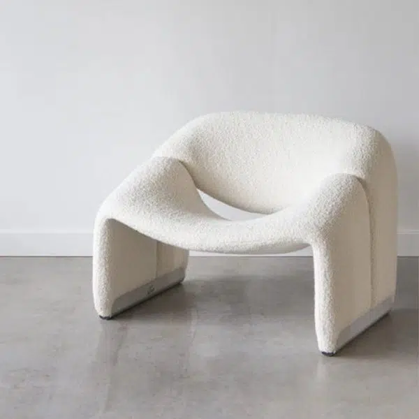 Contemporary Scandinavian Curved Frame Stainless Steel Lambswool Sponge Accent Chair Backrest Armrest For Living Room - Image 14