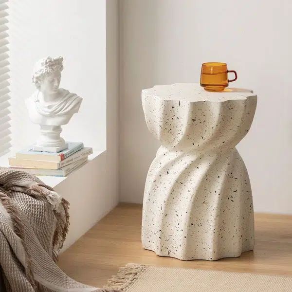 Contemporary Nordic Cylindrical Lace Hourglass Magnesium Oxide End Table For Living Room - Image 9