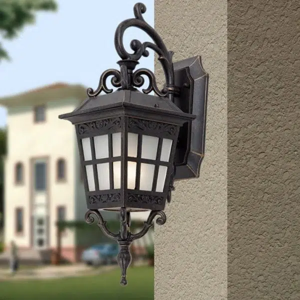 European Outdoor Square Lantern Carved 1-Light Waterproof Wall Sconce Lamp - Image 2