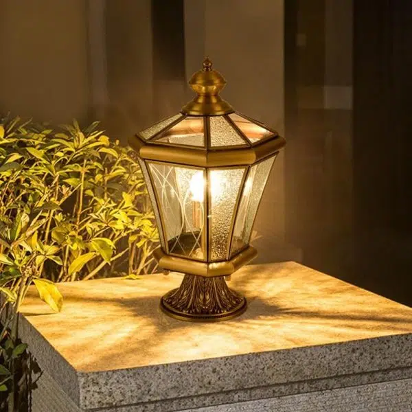 European Outdoor Glass Copper Lantern 1-Light Lawn Landscape Light - Image 2