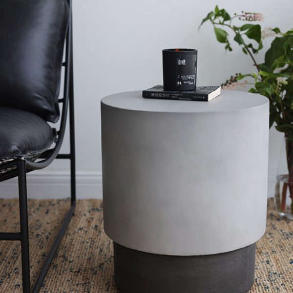Contemporary Industrial Cylindrical Magnesium Oxide End Table For Living Room - Image 15