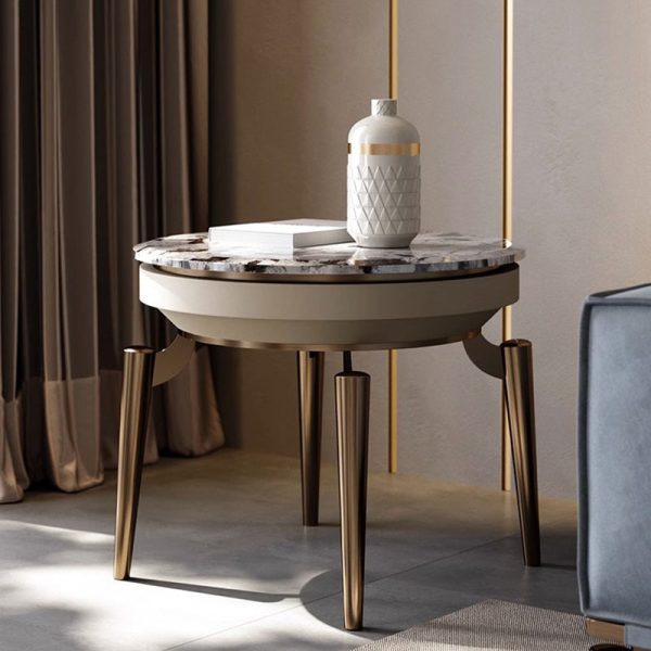 Contemporary Luxury Round Marble Stainless Steel End Table 1-Tier For Living Room - Image 12