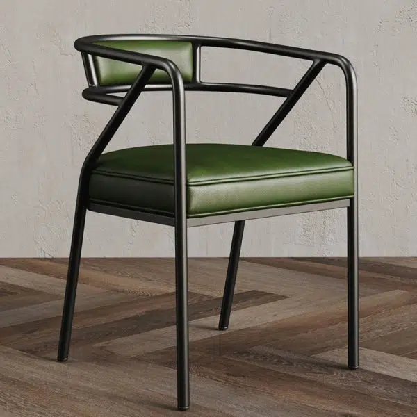 Contemporary Industrial Square Upholstered Suede Fabric Leather Iron Dining Chair Curved Backrest Armrest for Dining Room - Image 11