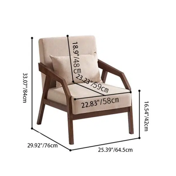 Contemporary Scandinavian Rectangular Fabric Wood Accent Chair Backrest Armrest For Living Room - Image 4