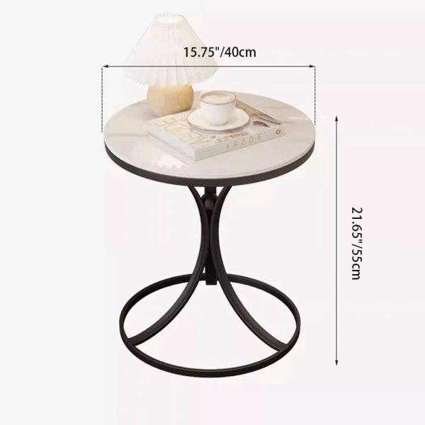 Contemporary Creative Round Rock Slab Iron End Table 1-Tier For Living Room - Image 4