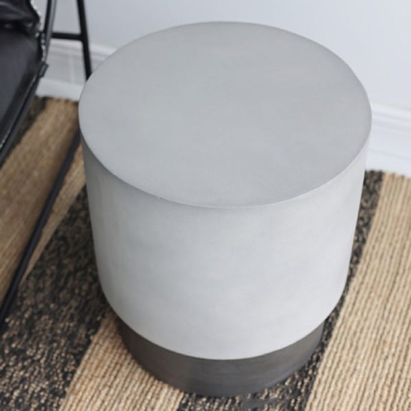 Contemporary Industrial Cylindrical Magnesium Oxide End Table For Living Room - Image 5