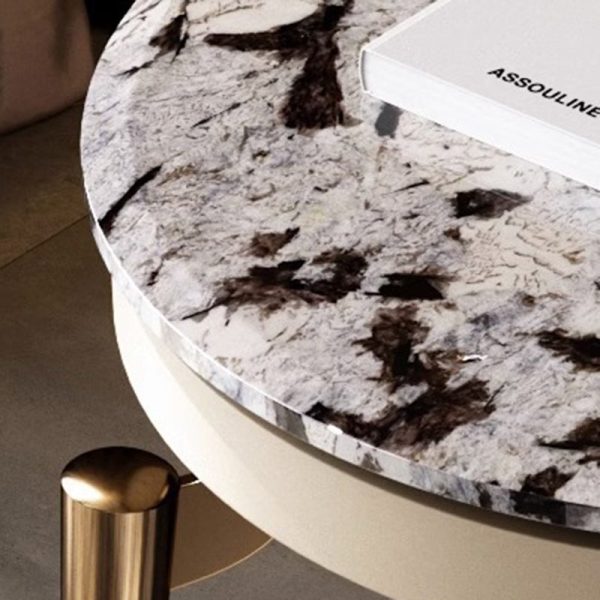 Contemporary Luxury Round Marble Stainless Steel End Table 1-Tier For Living Room - Image 6