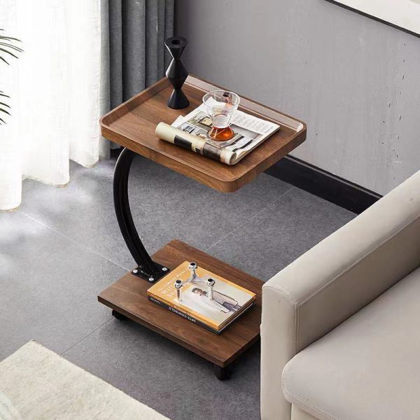 Traditional Chinese Round Square Wood Marble Iron End Table 2-Tier For Living Room - Image 6