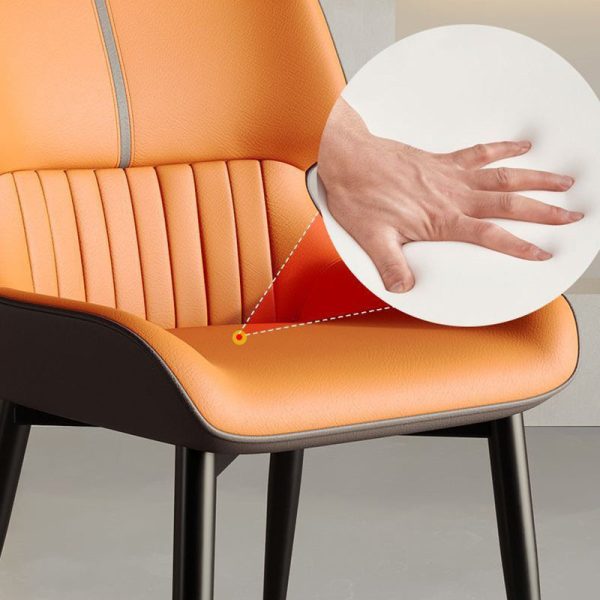 Contemporary Scandinavian Leather Carbon Steel Sponge Square Vein Lines Dining Chair Backrest For Dining Room - Image 8