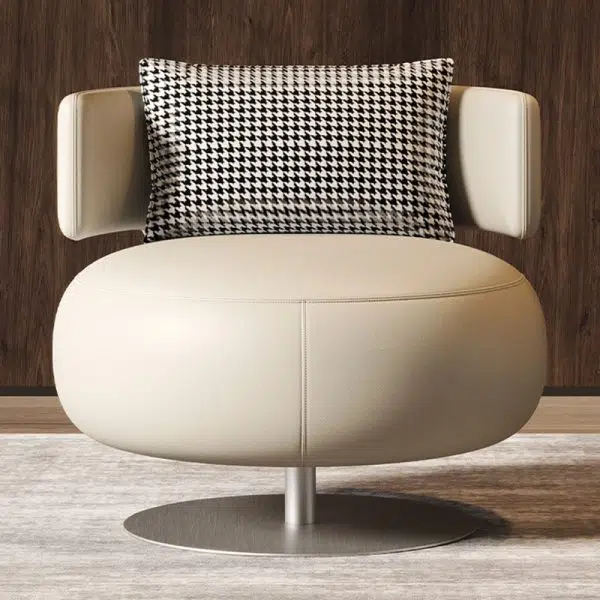 Contemporary Scandinavian Round Curved Leather Sponge Stainless Steel Accent Chair Backrest Rotatable For Living Room - Image 11