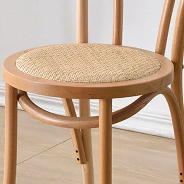 Traditional Vintage Round Wood Rattan Chair Backrest Armless For Living Room - Image 5