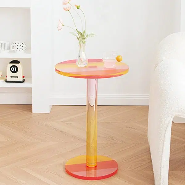 Contemporary Creative Round Column Marble Acrylic End Table 1-Tier For Living Room - Image 12