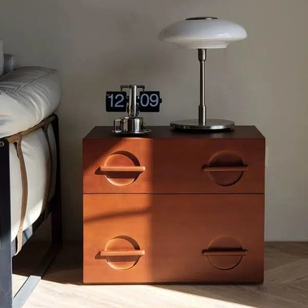 Contemporary Nordic Rectangular Solid Wood Nightstand 2-Drawer For Bedroom - Image 16