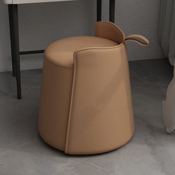 Contemporary Nordic Round Cylinder Leather Wood Vanity Stool Low Backrest For Bedroom - Image 17