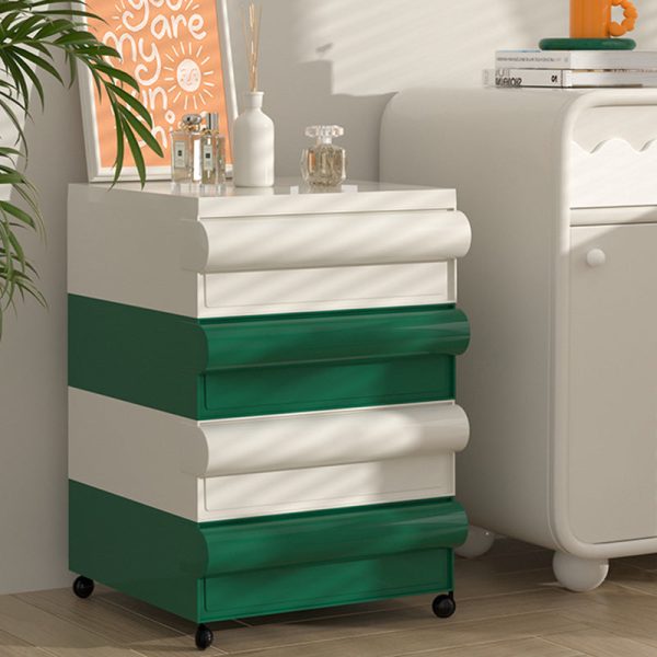 Contemporary Scandinavian Rectangular Cubic Rounded Handle ABS Nightstand 2/3/4 Drawer Movable For Bedroom - Image 4